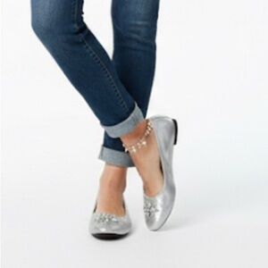 Madden Girl Silver Rhinestone Ballet Flats Shimmer Sparkle Shoes Size 10